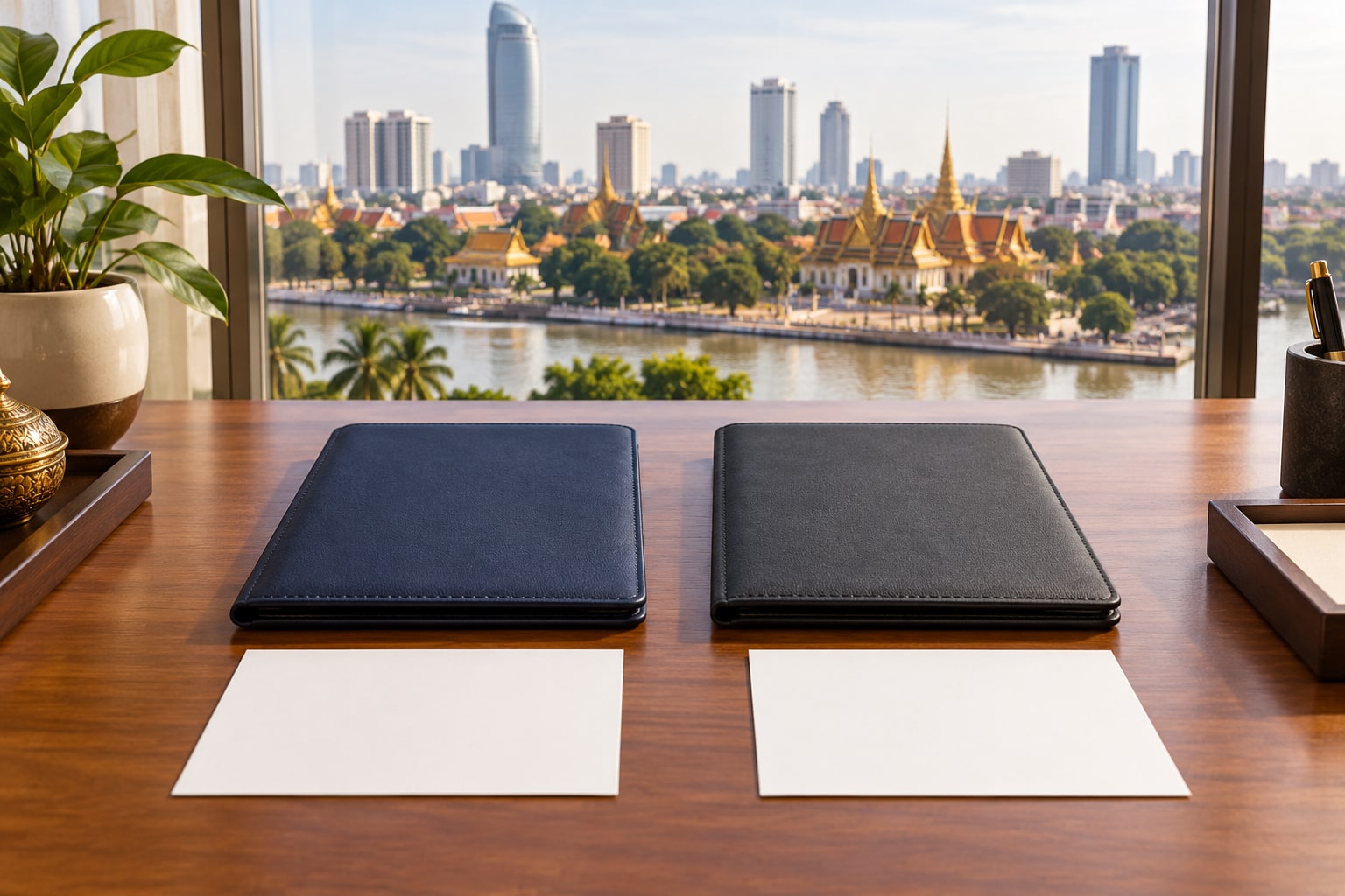 Two blank travel document folios arranged side by side